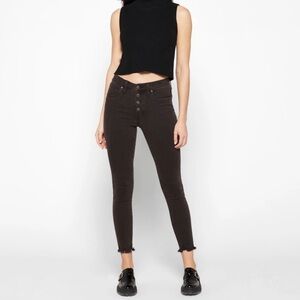 Madewell‎ 9” Mid-Rise Skinny Black Jeans Button Fly Raw Hem, Size 24